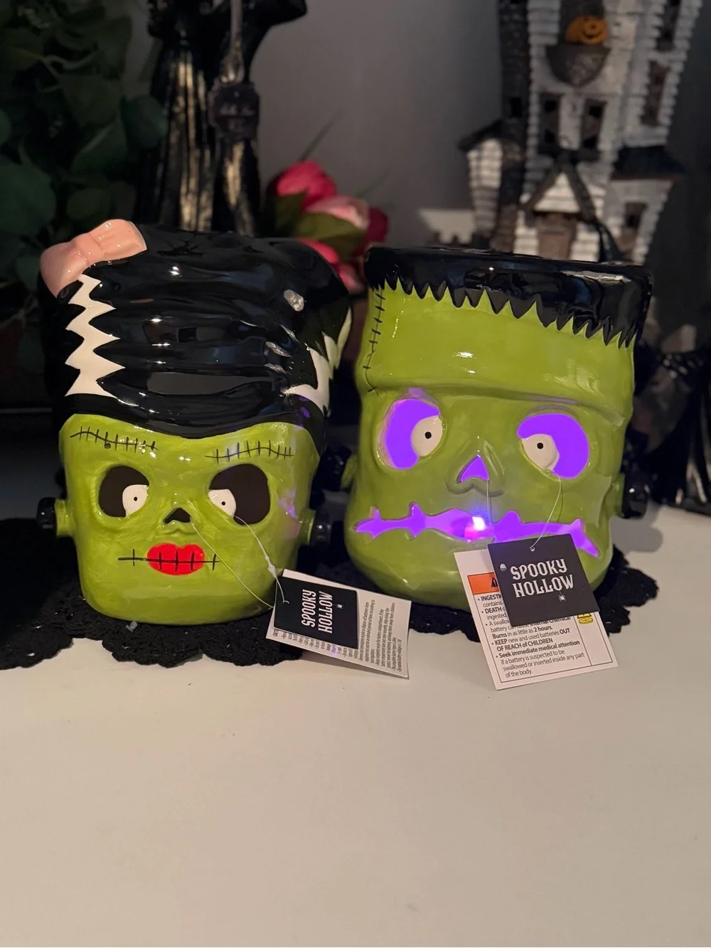 spooky hollow frankenstein led light-up halloween decor nwt